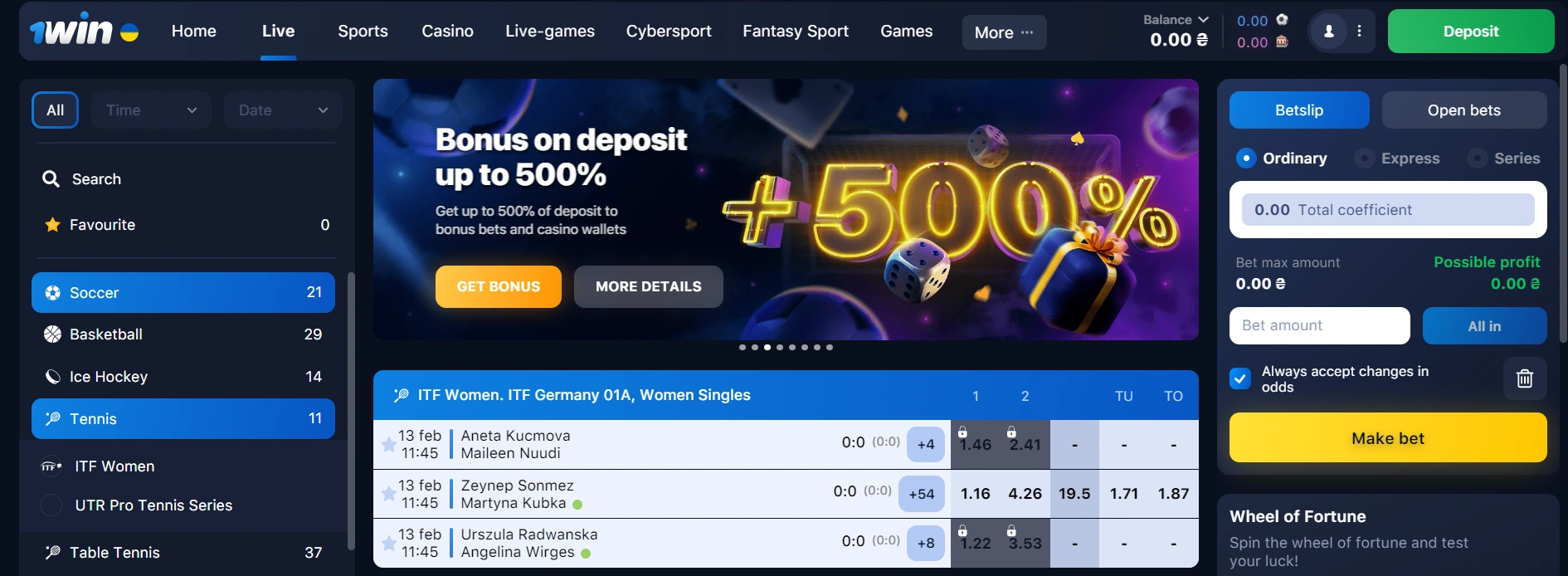 Online tennis betting